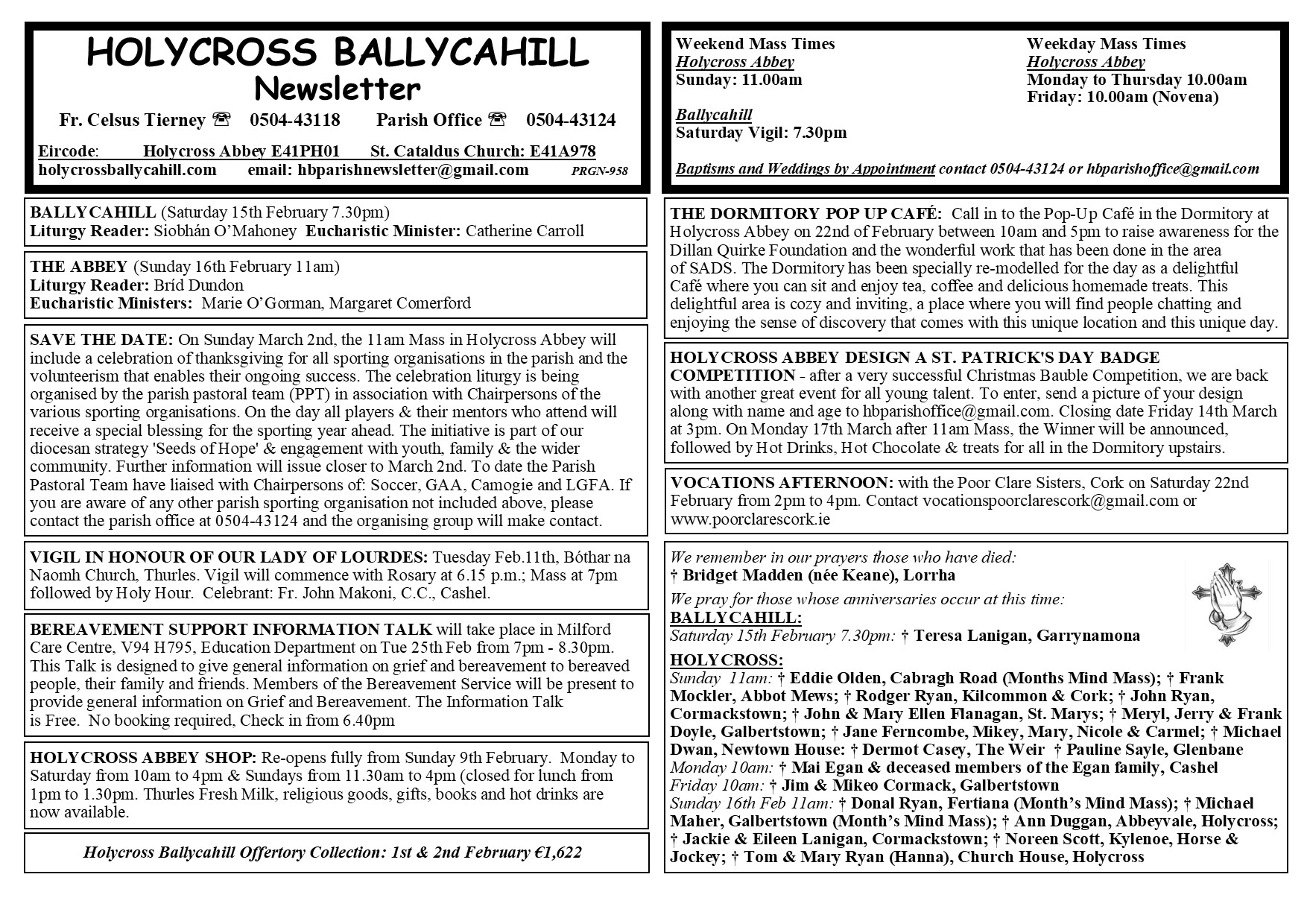 Parish Newsletter 9th February 2025 Holycross Ballycahill Parish Newsletter 9th February 2025 Holycross Ballycahill
